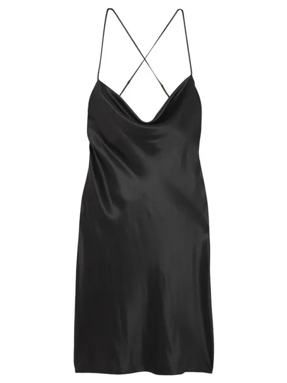 Staud Bellamy Black Satin Cowl Lace-Up Back Mini Dress